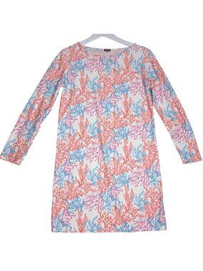 Glamourpuss NYC SPF 50 Sea Coral Print Long Sleeve Shift Dress S